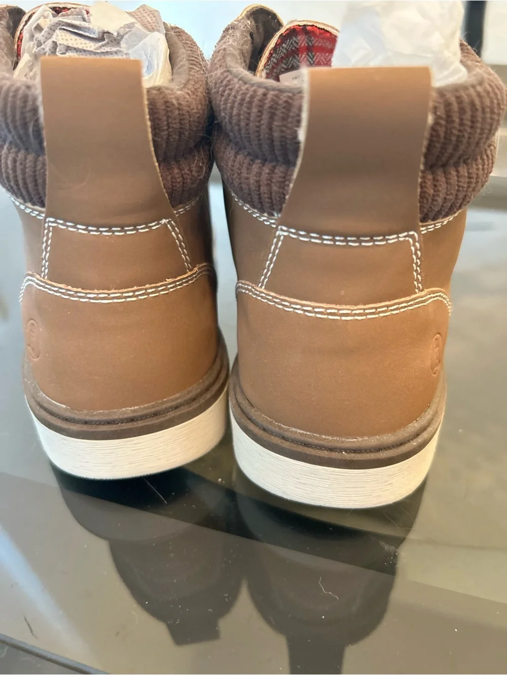 Lands' End Big Boy size 4 Brown Chukka Boots with White Stitching never worn